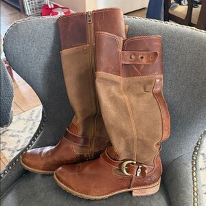 Timberland Two-Tone Brown Leather & Canvas Mid-Calf Riding Boots